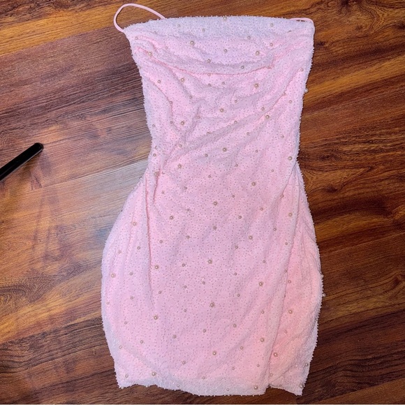 Windsor Keira Faux Pearl Strappy Open Back Blush Beaded Mini Dress - Picture 8 of 8